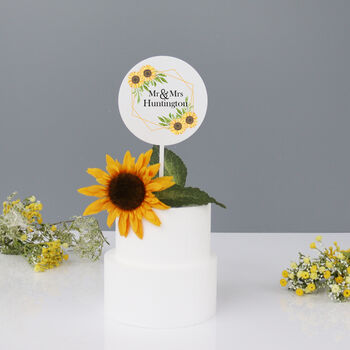 Personalised Wedding Cake Topper With Sunflowers, 3 of 5