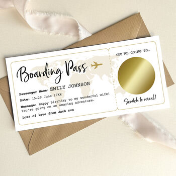 Personalised Boarding Pass Scratch And Reveal Gift Voucher: Gold Circle Design, 7 of 10