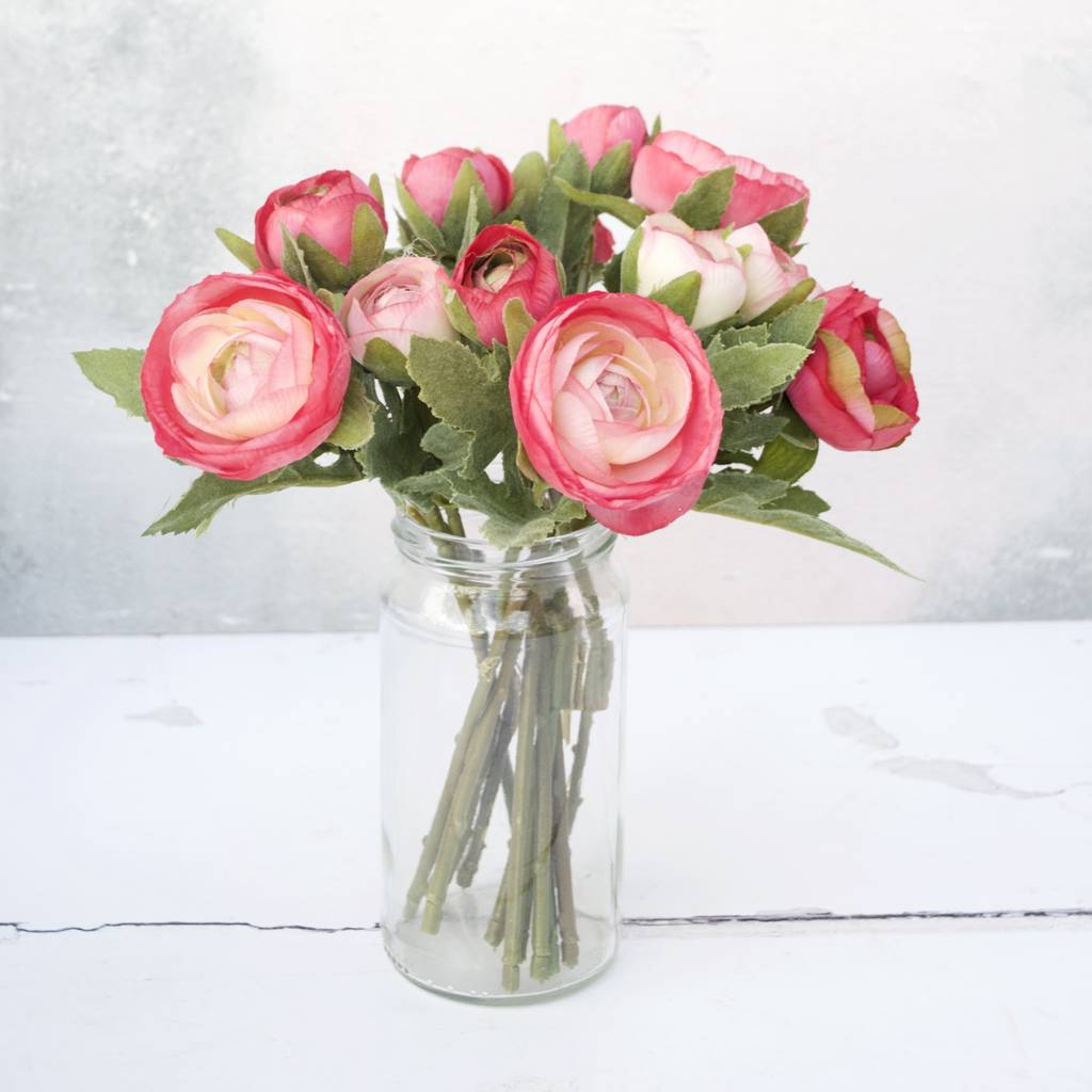 Bouquet Of Mixed Red And Pink Artificial Ranunculus By Abigail Bryans ...