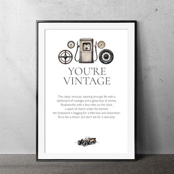 You're Vintage, Car Enthusiast Witty Pun Retro Wall Print Gift For A Dad, Grandad, Retirement, 2 of 2