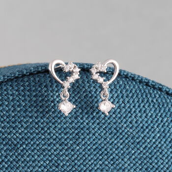Sterling Silver Heart Earrings With Crystal Hanging, 6 of 6