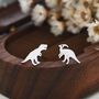 Mismatched Parasaurolophus And T Rex Dinosaur Stud Earrings In Sterling Silver, thumbnail 1 of 11