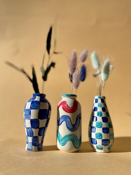 Set Of Three Colourful Hand Painted Stem Vases, 3 of 3