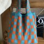 Back To School Bag, Knitted Checkered Tote Bag, thumbnail 5 of 7