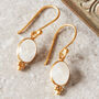 White Moonstone Oval Gold And Silver Drop Hook Earrings, thumbnail 2 of 11