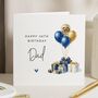 Blue And Gold Balloons 50th Birthday Card For Dad, thumbnail 1 of 7