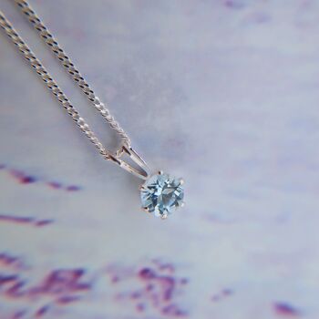 Sterling Silver Necklace With 5mm Sky Blue Topaz Pendant, 2 of 4