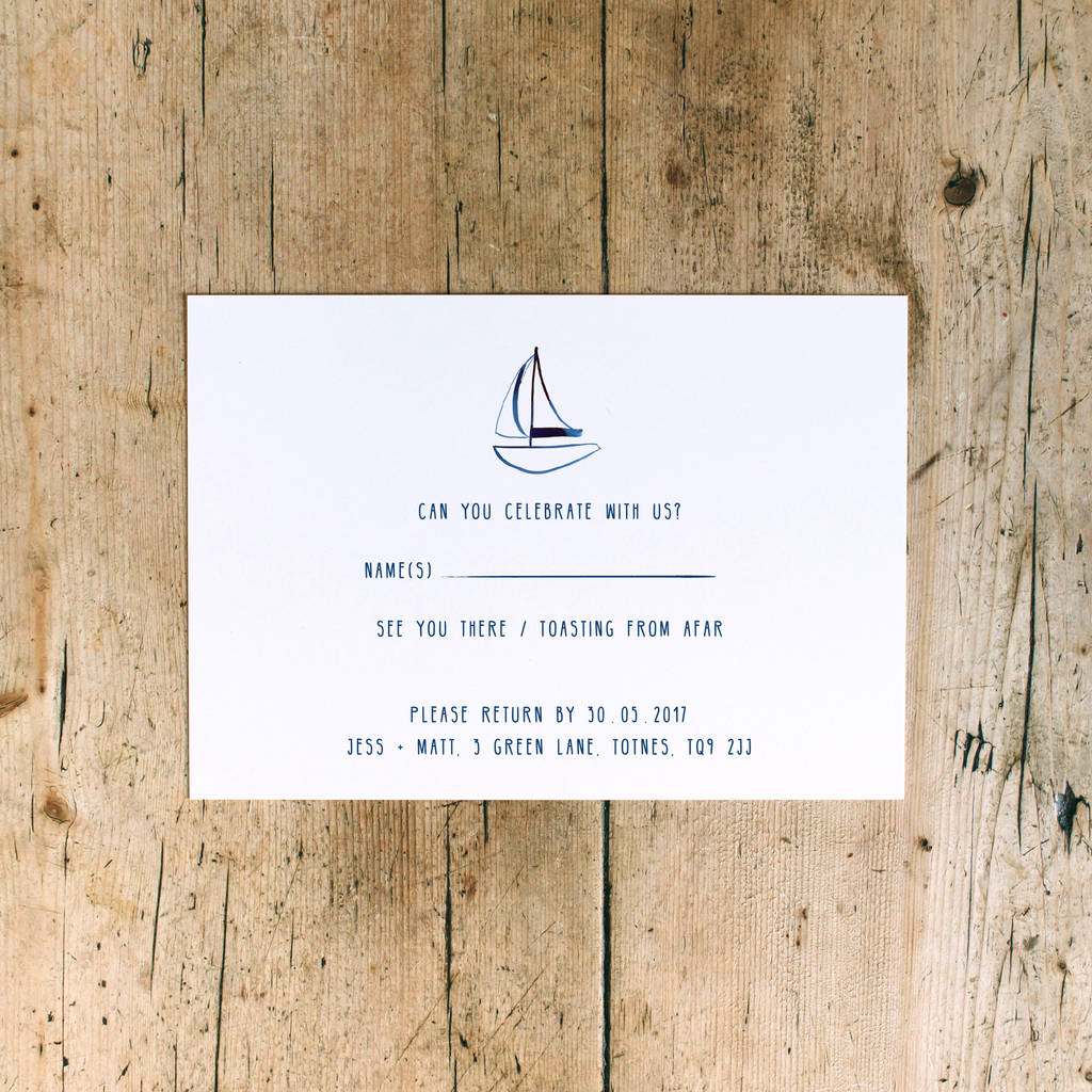 Nautical Sailing Beach Wedding RSVP Cards, 1 of 4