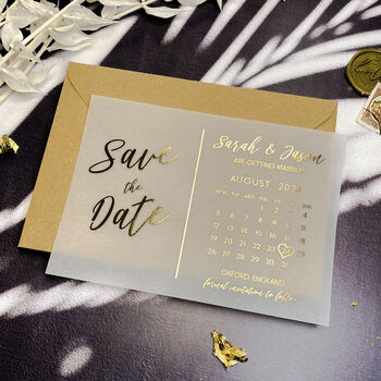 Gold Foil Save The Date Calendar Vellum Invites, 11 of 11