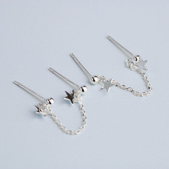 Sterling Silver Double Piercing Star Stud Earrings, 3 of 4