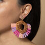 Ibiza Pink Raffia And Rattan Earrings 14 K Gold Plated, thumbnail 1 of 7