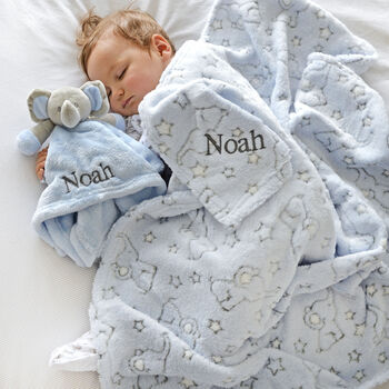 Personalised Blue Elephant Motif Blanket And Comforter, 4 of 10