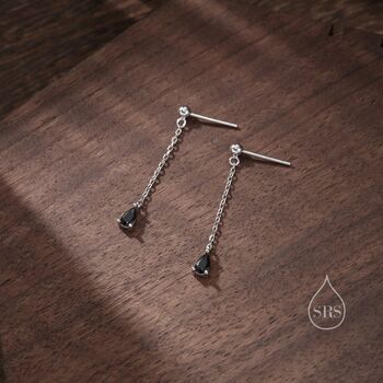 Black Cz Droplet Dangle Stud Earrings, 4 of 12