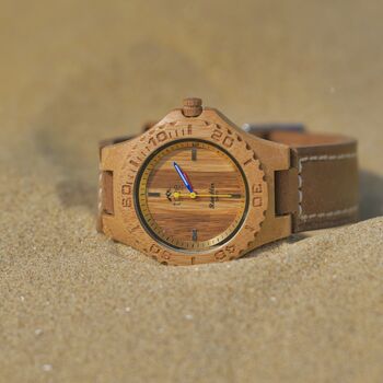 Bamboo Rambler Watch With Genuine Leather Strap, 6 of 7