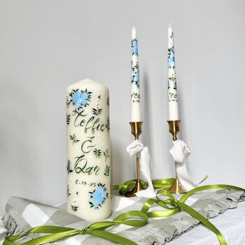 Personalised Blue Floral Hand Painted Candle Unity Set, 3 of 9