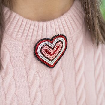 Beaded Heart Brooch Red And Pink, 2 of 2