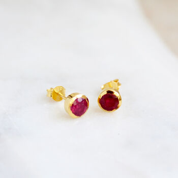 Birthstone Stud Earrings July: Ruby Gold Vermeil, 3 of 4