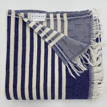Amalfi Striped Peshtemal Towel Marine Blue, 3 of 10