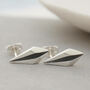 Geometric Earrings. Silver And Black Art Deco Studs, thumbnail 1 of 9