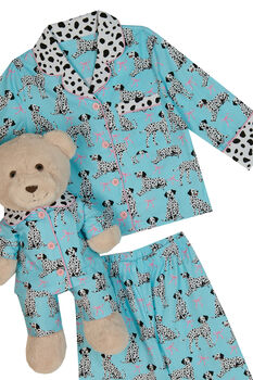 Dalmatian Girls Blue Pyjama Set With Matching Teddy Bear, 5 of 5