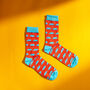 Triceratops Red And Blue Egyptian Cotton Men's Socks, thumbnail 3 of 4