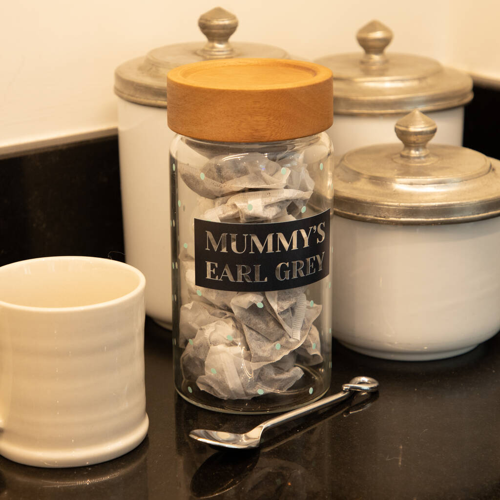 Personalised Dotted Tea Glass Storage Jar By Proper Goose