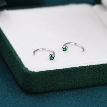2mm Emerald Green Cz Huggie Hoop Earrings, 7 of 11