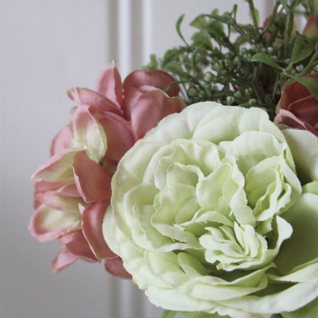 Artificial Rose And Hydrangea Arrangement In A Vase By Lime Tree London