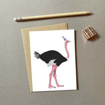 Ostrich In A Party Hat Greeting Card, 2 of 2