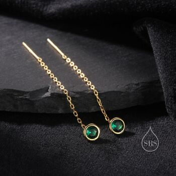 Emerald Green Bezel Cz Crystal Threader Earrings, 5 of 10