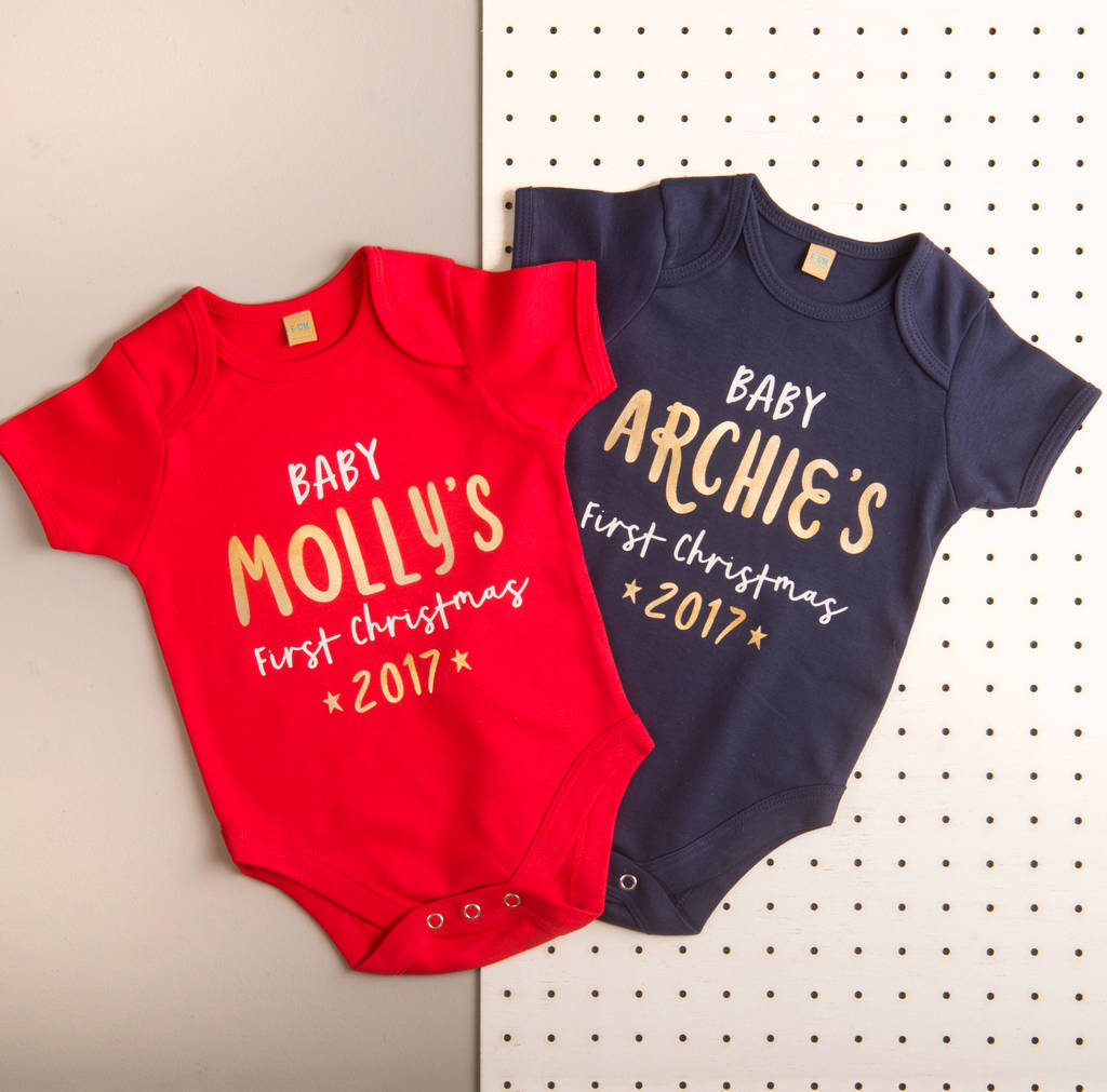 personalised 'first christmas' baby grow by oakdene designs