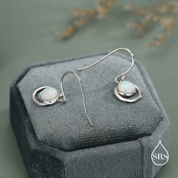 Opal And Circle Drop Hook Earrings In Sterling Silver, 4 of 11
