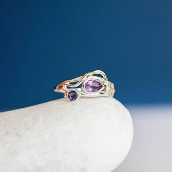 Molten Sterling Silver Amethyst And Iolite Ring, 4 of 7
