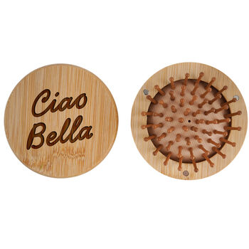 Bon Voyage 'Ciao Bella' Travel Mirror Hairbrush | Gift Bag | Holiday Accessory | Wooden Brush, 3 of 4
