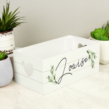 Personalised Botanical White Wooden Crate Organiser, 2 of 5
