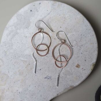 Sterling Silver Rose Gold Essential Dangly Earrings, 5 of 10