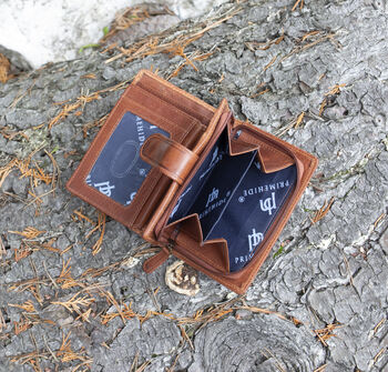 Women's Luxury Cognac Leather Tab Trifold Purse Rfid Protected Personsalised, 6 of 7