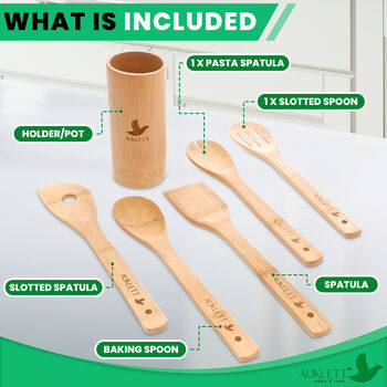 Bamboo Cooking Utensils Set With Holder, 7 of 11