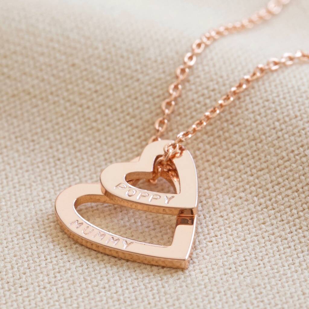 Personalised Double Heart Outline Pendant Necklace By Lisa Angel ...