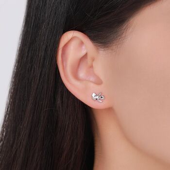 Internally Threaded Mismatched Dinosaur Fossil Flat Back Earrings In Sterling Silver, 4 of 8