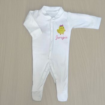 Personalised Girly Chick Embroidered Sleepsuit, 2 of 2