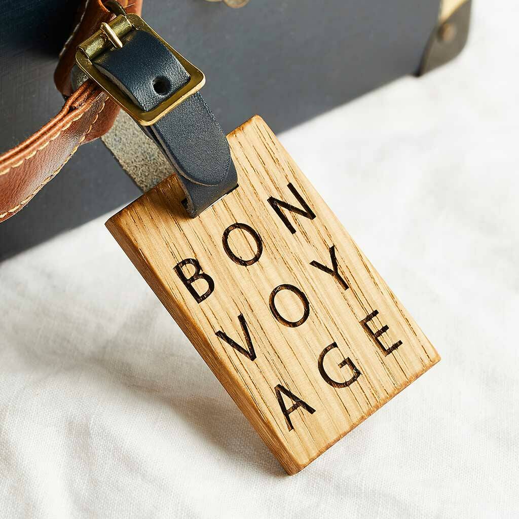 Personalised Wooden Luggage Tag Bon Voyage, 1 of 4