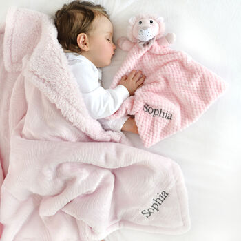 Personalised Pink Sherpa Blanket And Lion Comforter Set, 2 of 8