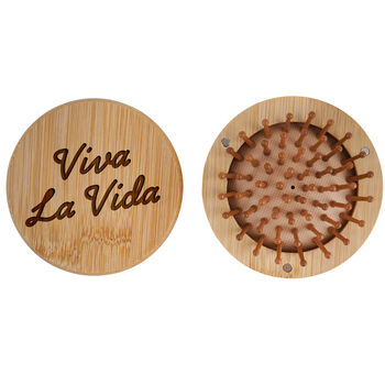 Bon Voyage 'Viva La…' Travel Mirror Hairbrush | Gift Bag | Holiday Accessory | Wooden Brush, 3 of 4