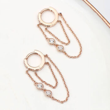 Gold Plated And Crystal Chain Huggie Earrings, 2 of 6
