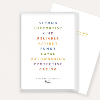 Personalised 60th Birthday Print For Him Meaningful Word Art Gift For Dad Friend Brother Keepsake Wall Art, 4 of 6