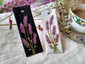 Lavender Hand Embroidered Linen Bookmark, 2 of 12
