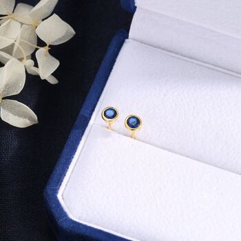 Sterling Silver Sapphire Blue Cz Bezel Stud Earrings, 4 of 12