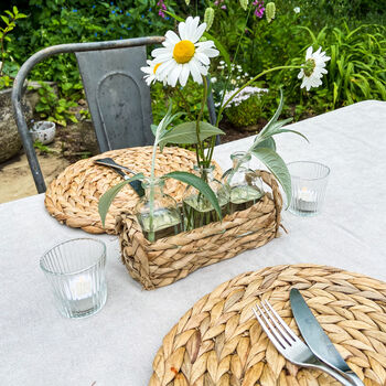 Neutral Straw Basket With Three Glass Bottles Vases, 2 of 5