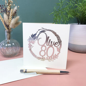 Personalised 80th Floral Birthday Papercut Card, 9 of 9
